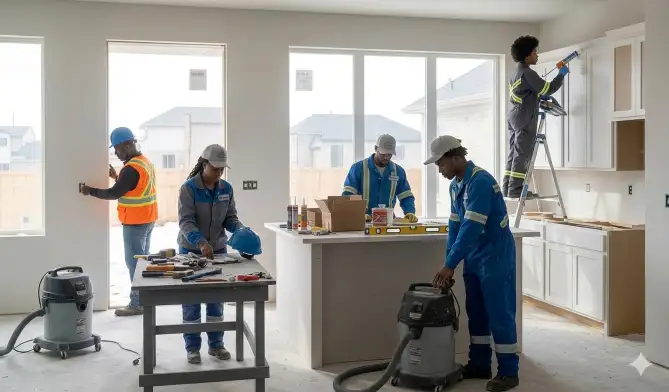 Post construction cleaning team at work