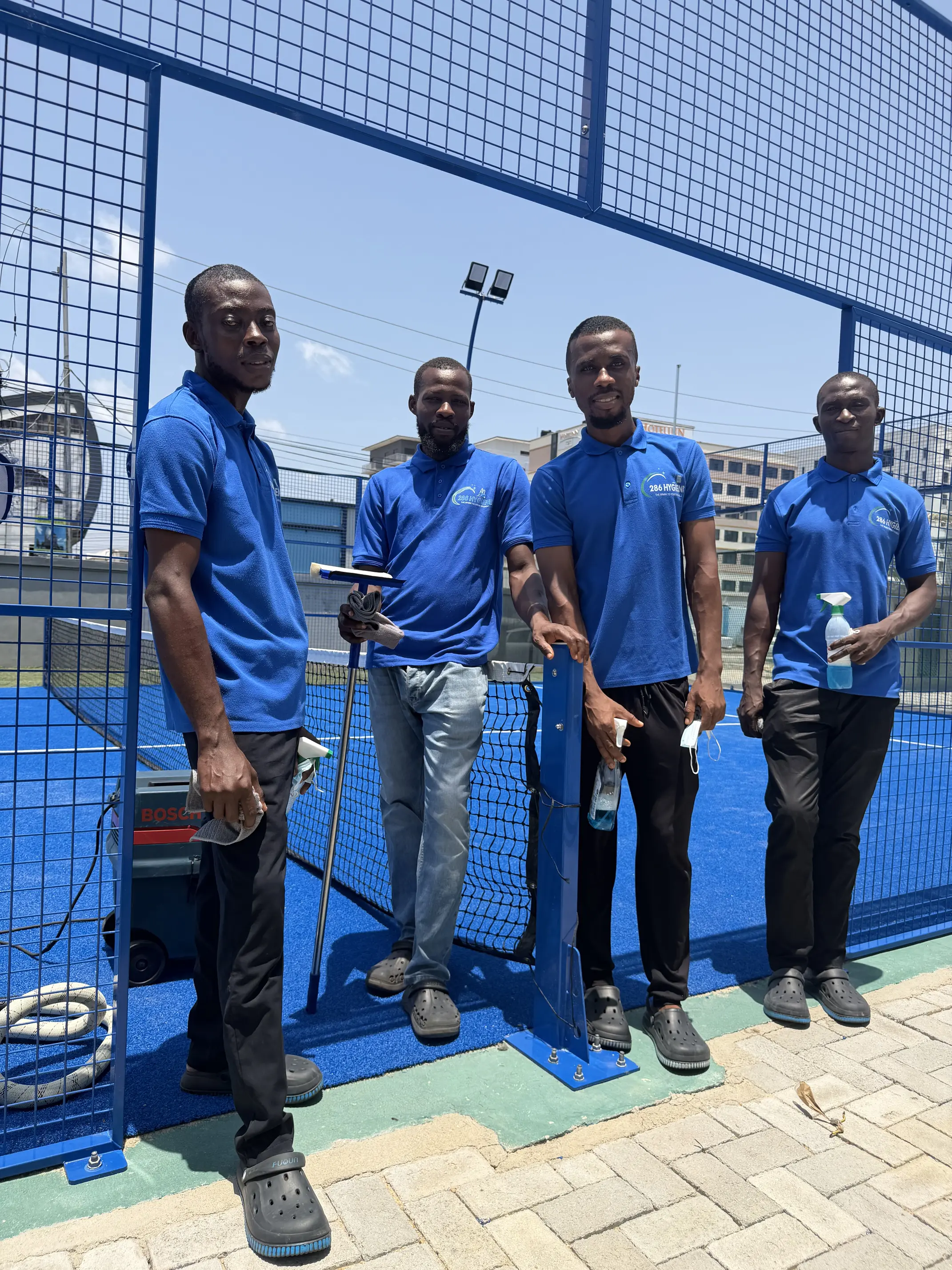 Cleaning professional wiping a surface