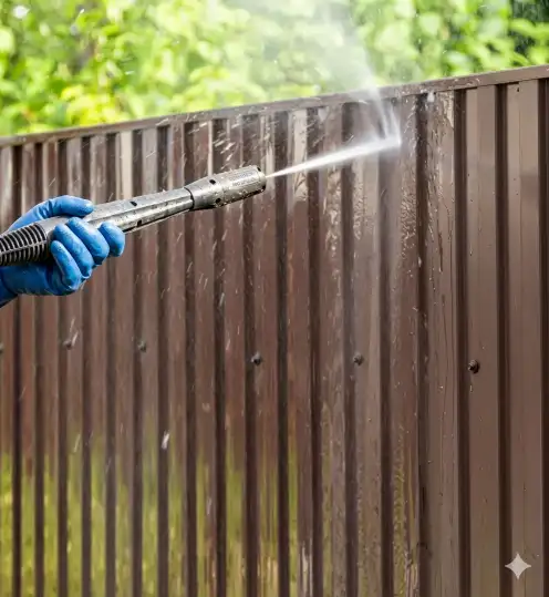 Pressure washing a wall or fence